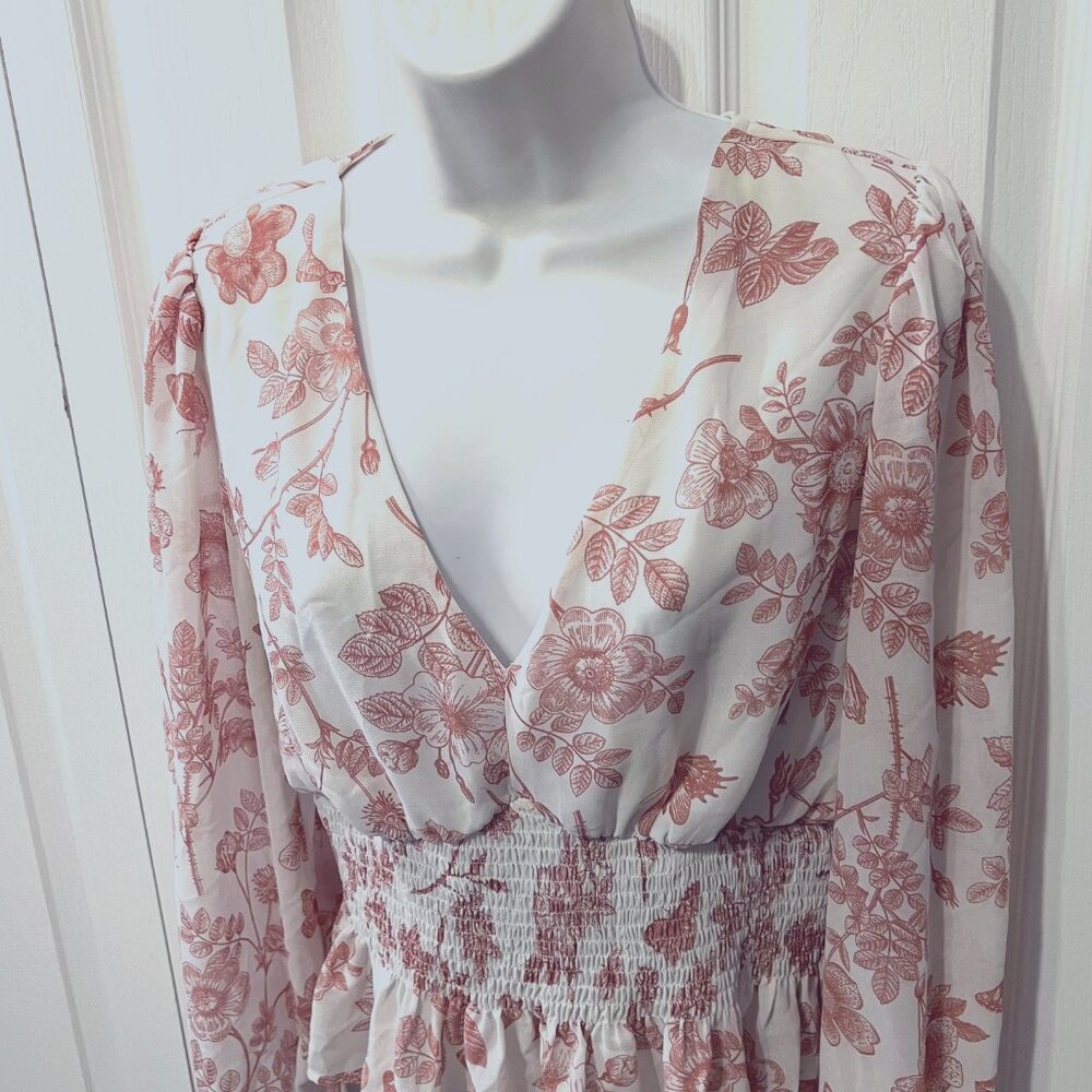Anthropologie Lulumari-Long Fairy Sleeves-Sheer-Peplum Fitted Waist-V Neck-Med - Picture 3 of 15